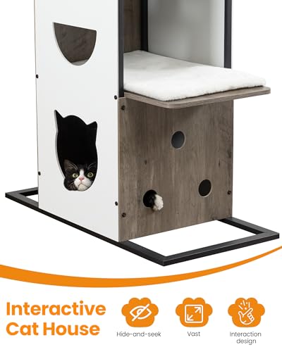 Wood Modern Cat Tree Tower (84 inch / Greige1)