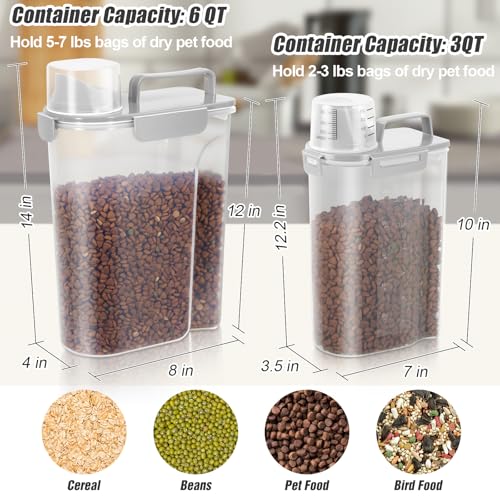 Pet Food Storage Containers 2 Pack 8 (Light Grey 6+3Qt)