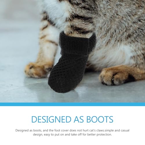 Cat Claw Caps 4 Pack Adjustable Cat Foot Covers Paw Protector Shoes Booties for Feeding Medicine Anti Scratch Socks for Grooming and Everyday Use (Black / 8X7X0.5CM)