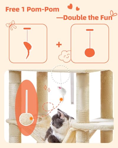 Cat Tree 67 in Tall Cat Tower with 2 Plush Cat Condos (67 inches / Beige)