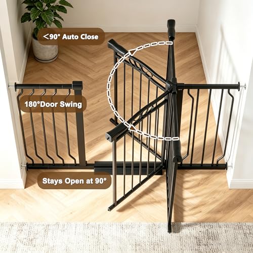 62.5 71.6 Inch Extra Wide Baby Gate Pressure Mounted for Doorways (Black / 62.5"-71.6")