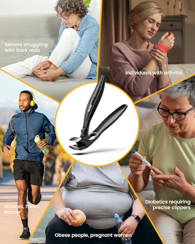 Toe Nail Clippers for Thick Nails for Seniors with Safety Lock (Black / Medium)