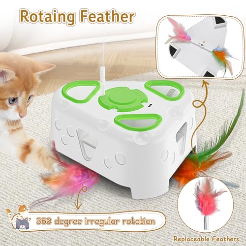 3-in-1 Automatic Interactive Cat Toy, Flying Bird, Mole & Feather (White)