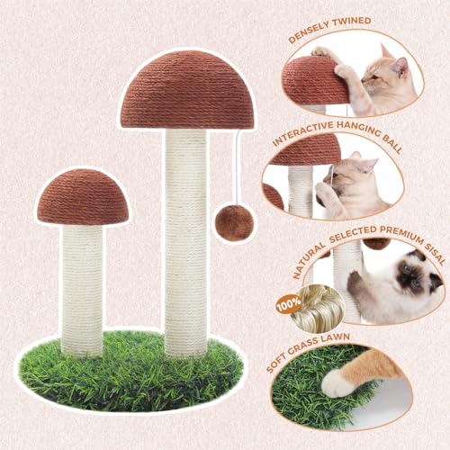 Mushroom Cat Scratching Post for Kittens & Small Cats (Mushroom Brown / 18.9")