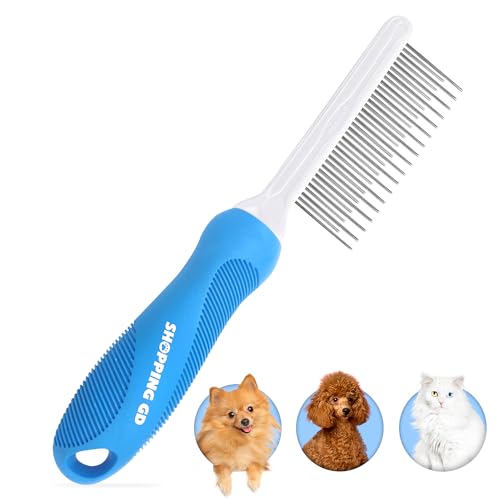 Detangling Pet Grooming Comb for Dogs & Cats with Long & Short Stainless Steel Metal Teeth for Removing Tangles and Knots