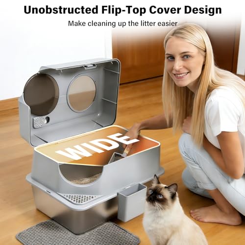 Stainless Steel Litter Box with Lid (Enclosed-XL)