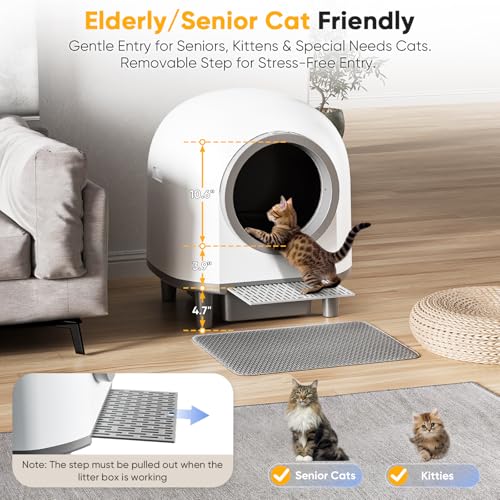 Self Cleaing Litter Box for Multiple Cats (White-Gray)