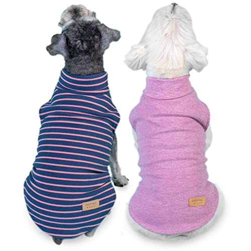 2Pack Dog Sweater for Small Dogs Soft Pet Coats Fleece Sweatshirt (Small (4-7lbs) / 1# Stripe+Purple)