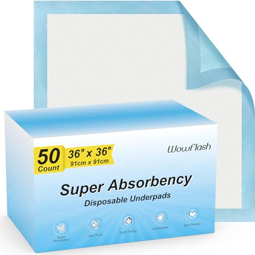 50 Count 36” x 36” Super Absorbency Disposable Underpads (50 Count 36" x 36")