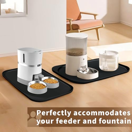 Silicone Pet Food Mat with Raised Edge for Food and Water Bowl (19 x 12 x 0.7 inch / Black)