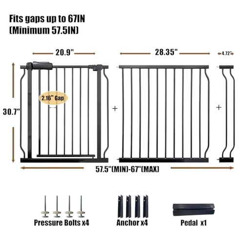 62 67 Inch Extra Wide Baby Gate (Black / 62"-67"/158-170CM)