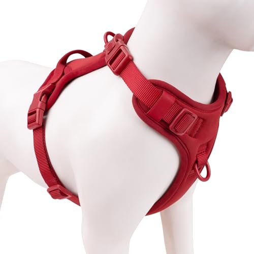 No Pull Dog Harness for Small Sized Dogs (Burgundy Red / S(Neck:15.7-22.0", Chest:17.3-24.8"))