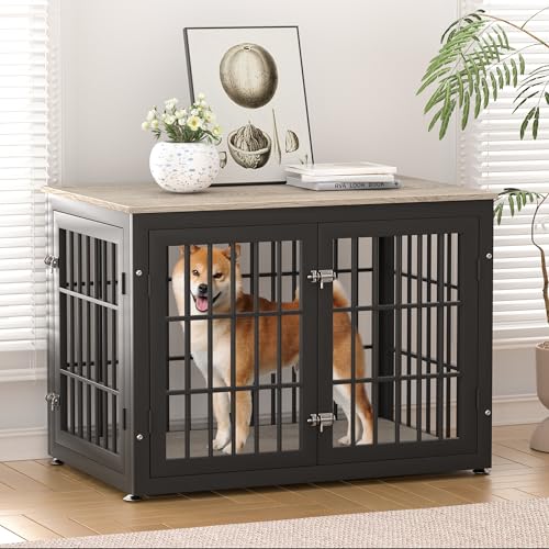 38" Heavy Duty Dog Crate Furniture for Large and Medium Dogs (Greige / 38.3"L x 25.4"W x 27.7"H)