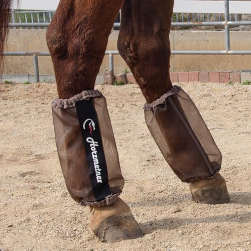 Tear Resistant Fine Mesh Horse Fly Boots Breathable Fly Boots with Thickened Webbing Hook and Loop Lightweight Summer Leg Protection to Prevent Mosquito & Fly Bites Set of 4 (Brown)