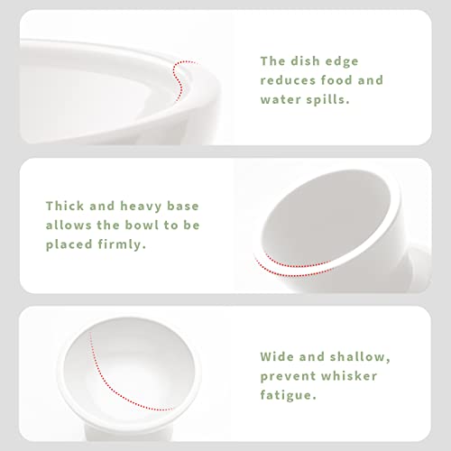 Extra Wide Elevated Ceramic 6.2" Shallow Cat Food Bowl (White-Shallow)