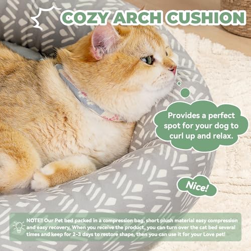 20in Grey Pattern Round Dog Bed Sofa for Dogs Cats (Grey Pattern / Small)