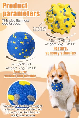 Dog Tennis Balls for Aggressive Chewers (Yellow+Blue-Medium-Point+Circle-4Pcs)