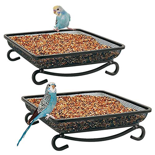 Ground Platform Bird Feeder Metal Seed Tray for Outside Garden Wild Bird Feeders with Drainage Holes Great Attracting for Birds and Squirrels (7x7 inches (2 pack))