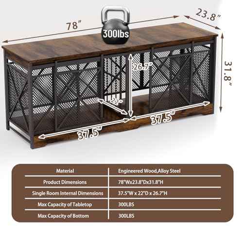 78 Inch Double Dog Crate Furniture (Caramel Brown)