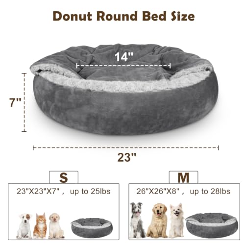 Small Dog Bed Cat Bed with Hooded Blanket (S(23" x 23" x 7") / Dark Grey)