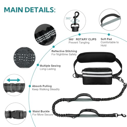 Hands Free Dog Leash for Two Dogs Walking (Grey-Green / Large)