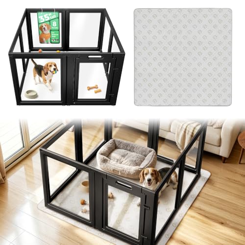 AuraSpace Acrylic Dog Playpen with Washable Pee Pad (Black / 35"H)