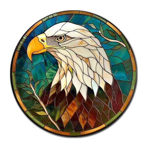 Metal Sign Tin Sign Circular Stained Glass Bald Eagle Boho Decorations for Home for Bar 8×8 Inches (8×8 Inches / Bald Eagle)