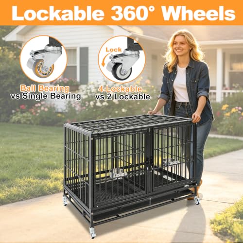 3 Tiers 43" Heavy Duty Dog Crate Bank with Wheels (42.5"L x 28.0"W x 88.0"H)