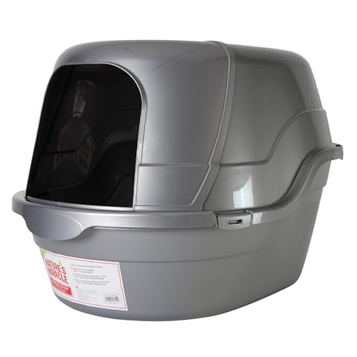 Hooded Flip Top Cat Litter Box with Charcoal Filter (Silver/Grey)
