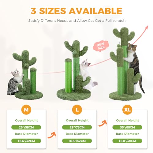 Cat Scratching Post 27” Cactus Cat Scratcher with Toy Ball Large (Large 27" / Green)