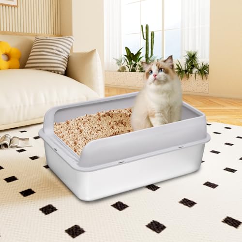 Extra Large Stainless Steel Cat Litter Box with High Sides (23.6" L x 15.7" W x 10" H (with Lid))
