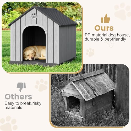 Large Dog House Outdoor Indoor for Medium Large Dogs (Black / 36.2" L × 38" W × 38" H)