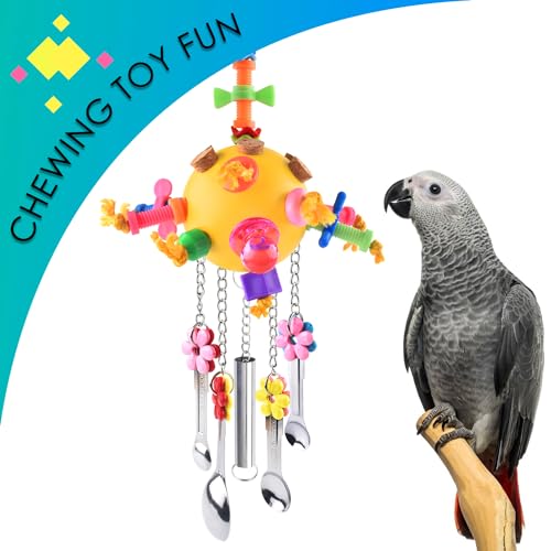 Bird Toys Pull Spoons Colorful Acrylic Stick Toys Parrot Chew Toy for Amazon Parrot (Yellow ball)
