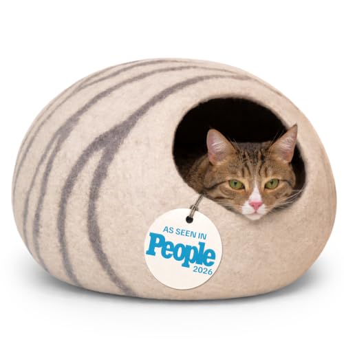 Cat Cave Merino Wool Bed for Indoor Cats (Light Gray / Medium)