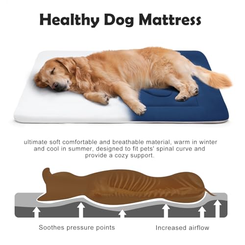 Dog Bed Soft Dog Crate Pad Mat for Medium (36.0"L x 23.0"W x 1.2"Th / Dark Blue)