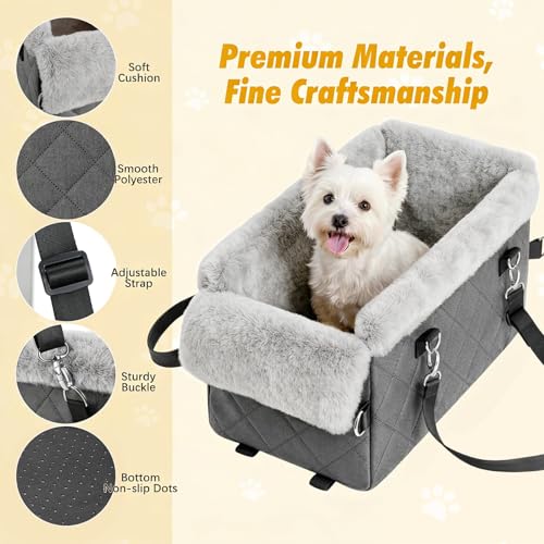 Center Console Dog Car Seat for Small Dogs&Cats Under 12 LBS (Gray)