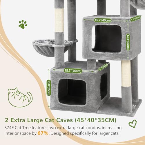 S74E Pro Heavy Duty Maine Coon Cat Tree for Large Cats (Light Grey / 74 inch)