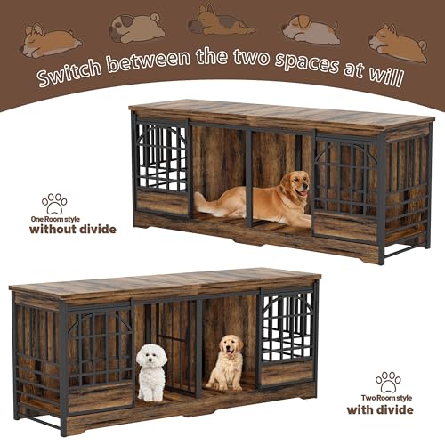 78" Double Dog Crate with Divider (Cognac Brown / 78.0"L x 23.8"W x 31.7"H)