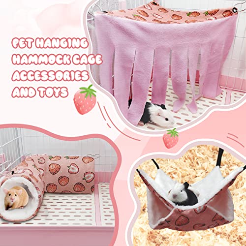 Guinea Pig Rat Ferret Hammock and Warm Bed Small Pet Hideout Tunnel Cave Hanging Bunkbed Hammock Cage Toy for Hamster Sugar Glider Squirrel (1.Hammock & Tunnel)