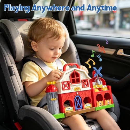 Musical Farm Animals Barn Toy with Finger Puppets for Toddlers 1 (Barn Animals Playset)