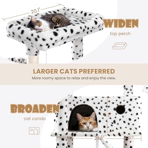 81in Multi Level Tall Cat Tree Tower for Indoor Kitties (White & Black Spot)