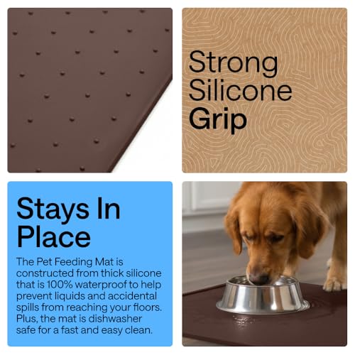 Dog Food Mat 100% Waterproof Silicone (Brown / 32"l X 24"w)