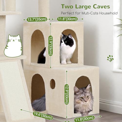 Maine Coon Cat Tower for Indoor Adult Cats (Beige / 50 inch)