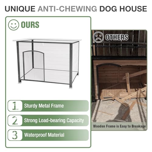 43.3’’ Large Dog House Outdoor Weatherproof Dog Kennel with Upgraded Thickened Metal Frame (Dog House)