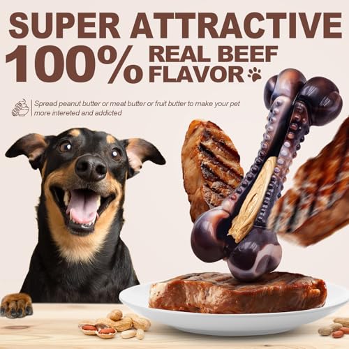 Dog Chew Toys for Aggressive Chewers (2 Bacon & 1 Beef)