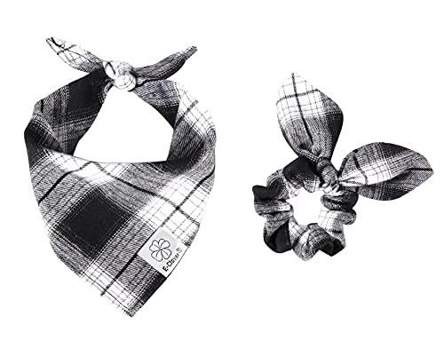Christmas Plaid Dog Scarf & Matching Scrunchie Set (04-plaid-black / Small)