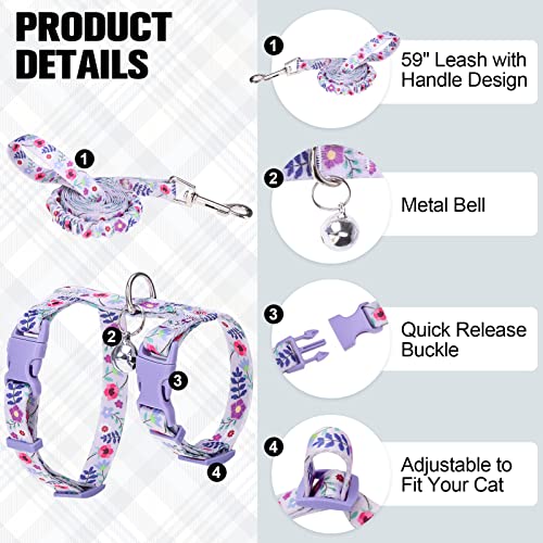 Cat Harness and Leash Set (Medium(Chest: 14"-22") / Purple Flower)
