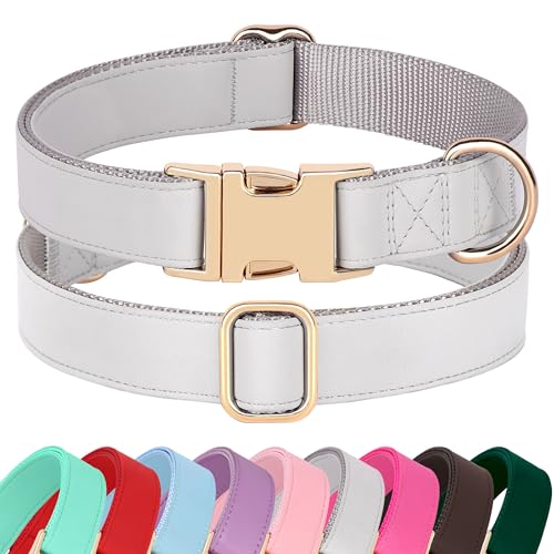 Soft PU Leather Dog Collar (M: Fit 13-19" Neck(20-55 lbs) / Gray)