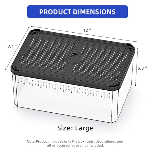 12" Clear Magnetic Door Reptile Terrarium for Gecko & Frog Black (12x8.1x5.3 Inch / Black)