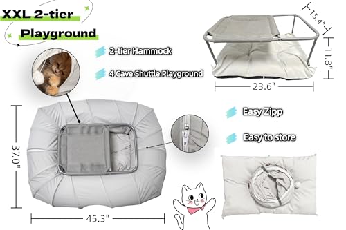 Large Cat Tunnel with Hammock Interactive Cat Playground (Extra Extra Large / Light Gray)